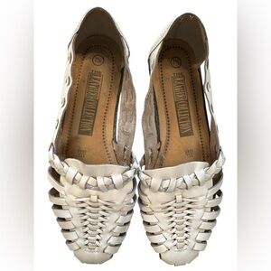 The Leather Collection Women's Elegant Vintage White Braided Loafers Sz 7.5